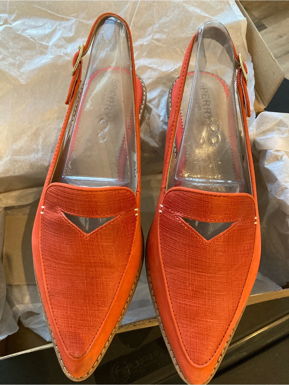 Sperry Orange Pointed Slingback Loafers